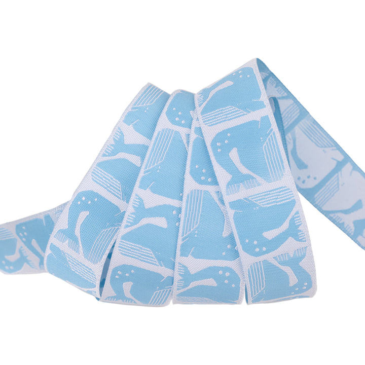 PREORDER - By the Seaside - Grumpy Whale in Blue - 7/8" width - By Loes Van Oosten - One Yard