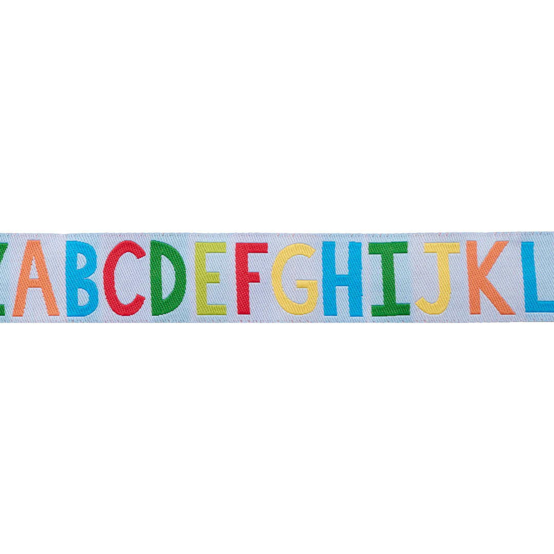 PREORDER - Alphabet Soup in Bright Sky - 7/8" width - Back to School by Stacy Iest Hsu - One Yard
