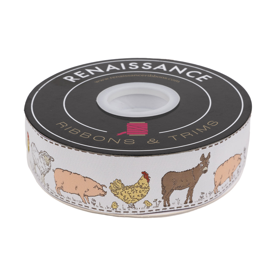 PREORDER - Animal Farm in Linen - 1-1/2" width - Farmstead by Stacy Iest Hsu - One Yard