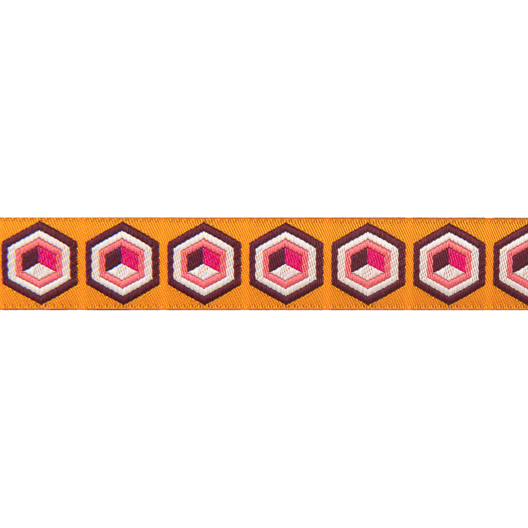 Hexagon Ribbon Trim Orange & Pink - 7/8" -by the yard