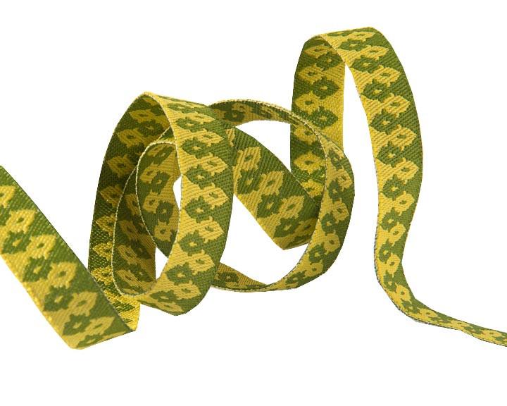 Green on Gold Wanderer ribbon - 3/8" -by the yard