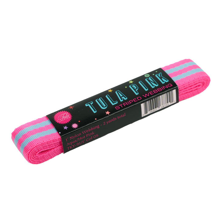 2yd Aqua/Hot Pink - 1" Nylon Webbing - by Tula Pink