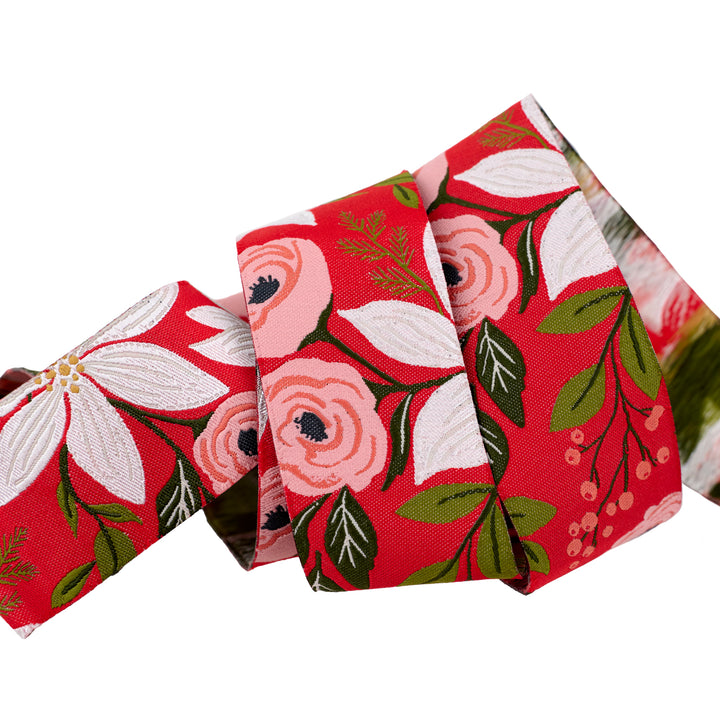 PREORDER - Berry and Pine - Poinsettia Party in Holly - 1-1/2" width - by Lella Boutique - One Yard