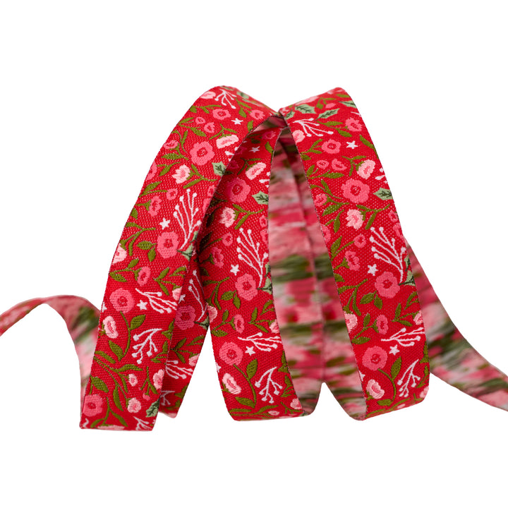 PREORDER - Berry and Pine - Christmas Posies in Holly - 5/8" width - by Lella Boutique - One Yard