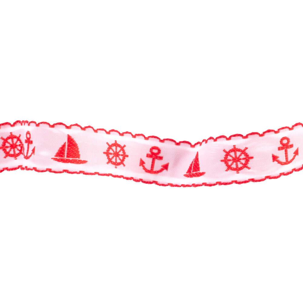 Red Nautical on White - 7/8" - by the yard