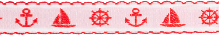 Red Nautical on White - 7/8" - by the yard