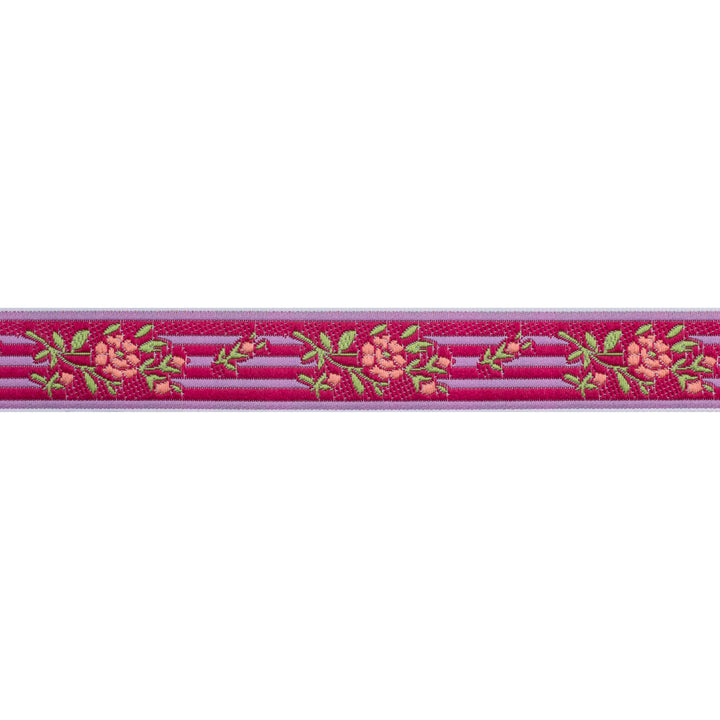Pink floral on red stripes - 3/4" - by the yard