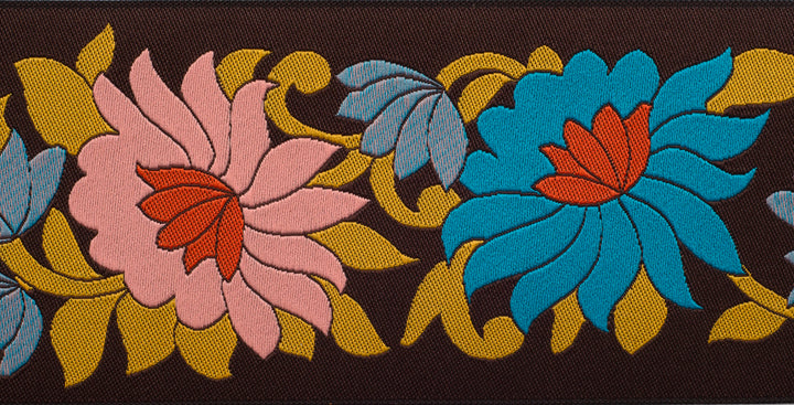 Wide Flowers on Brown - 2-1/2" - by the yard