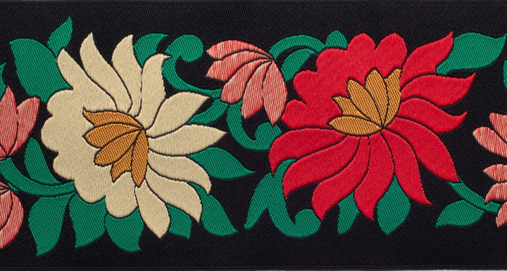 Wide Flowers on Black - 2-1/2" - by the yard