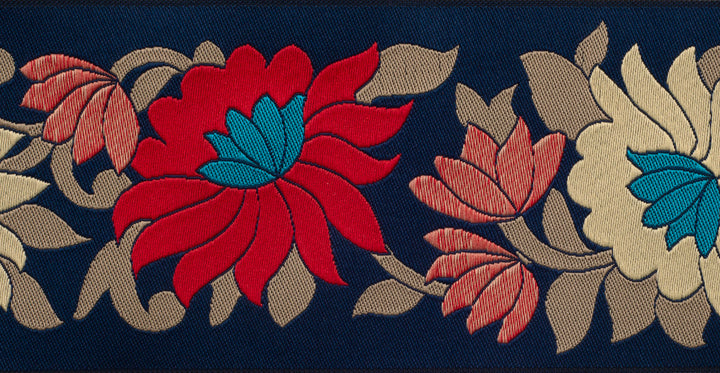 Wide Flowers on Navy - 2-1/2" - by the yard