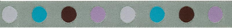 Purple ,blue, brown and pale pink dots on chartreuse - 5/8"