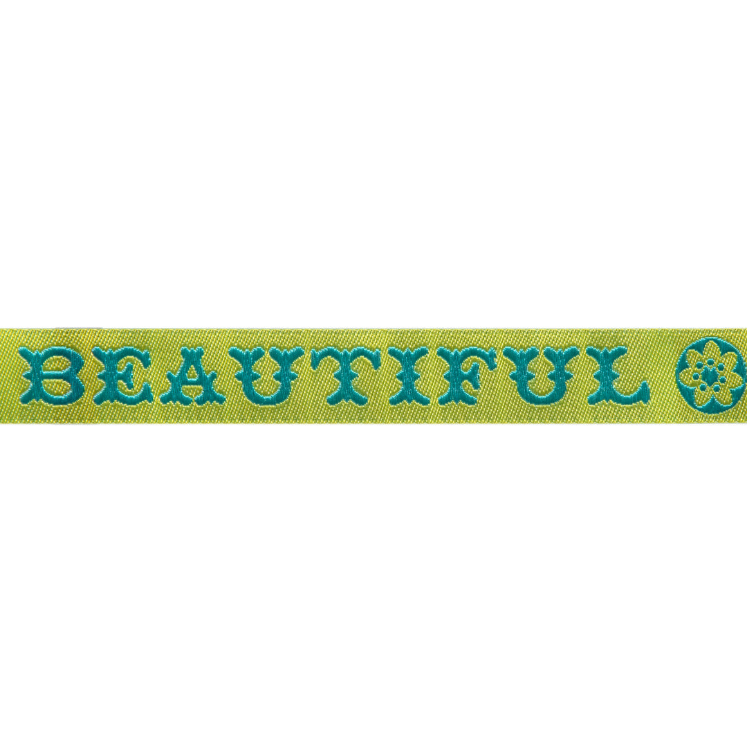 YOU ARE BEAUTIFUL Turquoise - 5/8" -by the yard