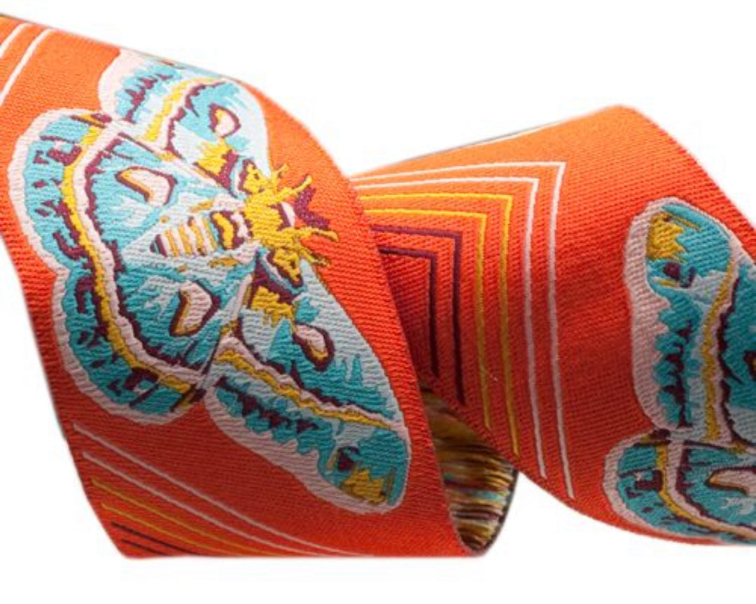 Woven ribbon - Orange Aqua Moths - Anna Maria Horner