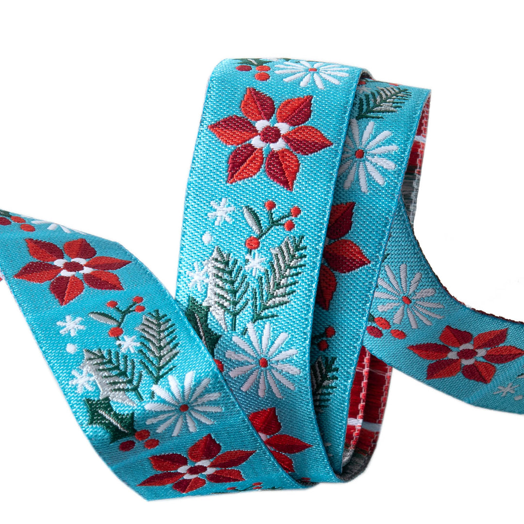 Poinsettia Turquoise  - 7/8" -by the yard