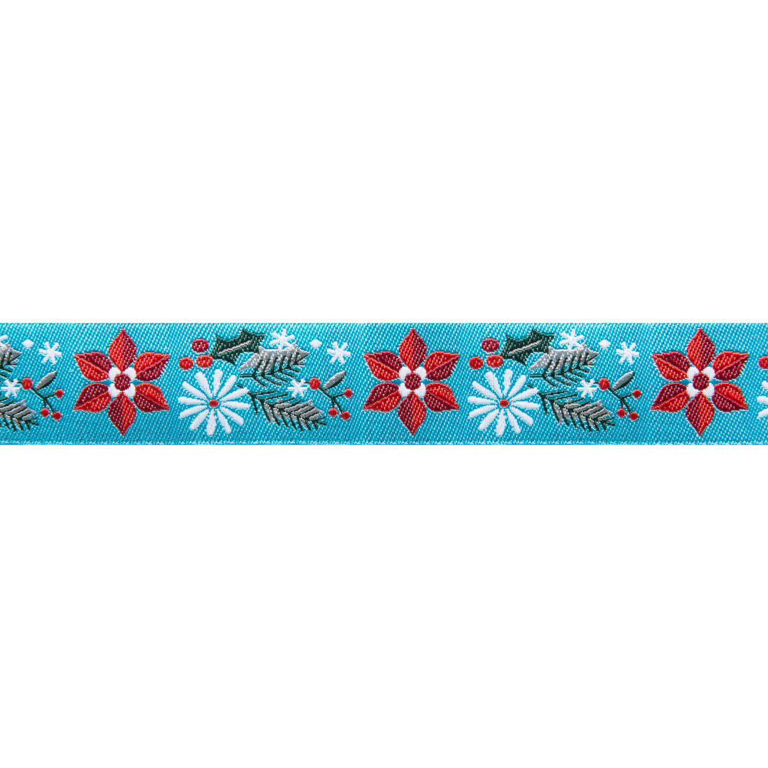 Poinsettia Turquoise  - 7/8" -by the yard
