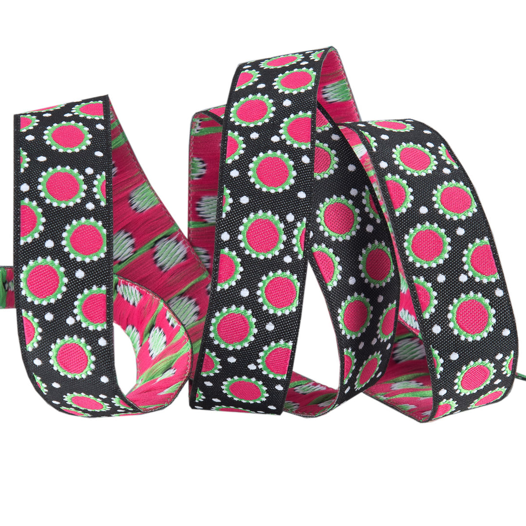 Pink on Black Dotty Dots - 7/8"- by the yd