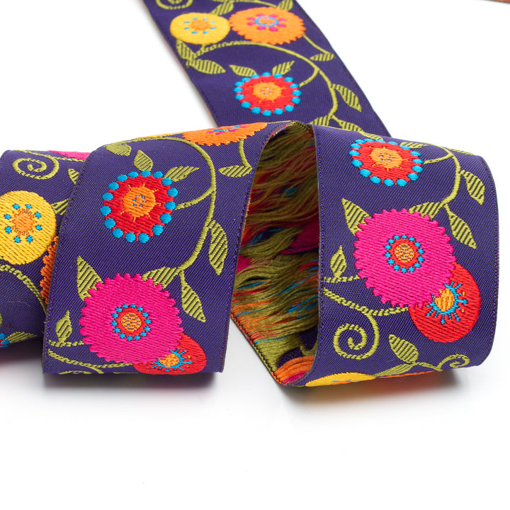 Suzani Flowers Ribbon by LFN Textiles - 7/8" -by the yard