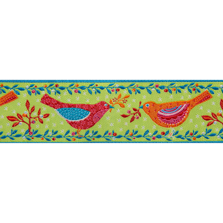 Red and Orange Birds on Green-Odile Bailloeul- 1-1/2"  by the yd