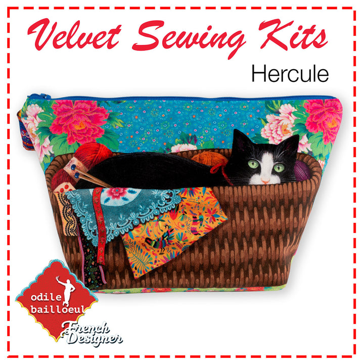Sewing Kit Velvet- Hercule amongst the Peonies Sewing Case