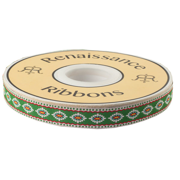 Scalloped & dotted Edge Holiday Motif on Green 5/8" by the yard