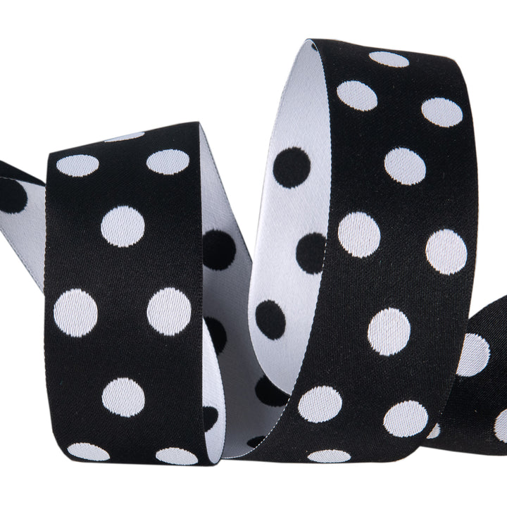 Reversible,1-1/2", Polka Dots in Black & White