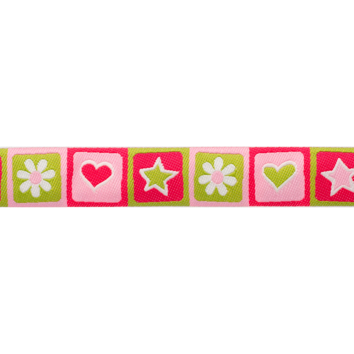 Hot pink and apple green hearts and stars - 7/8"