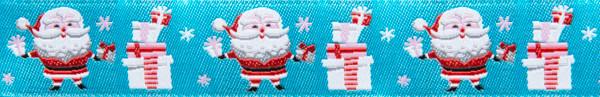 Santa and Gifts on turquoise  - 7/8" -by the yard
