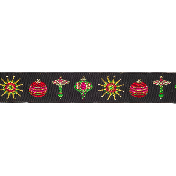 Christmas Ornaments on Black by LFN Textiles - 7/8" - by the yard