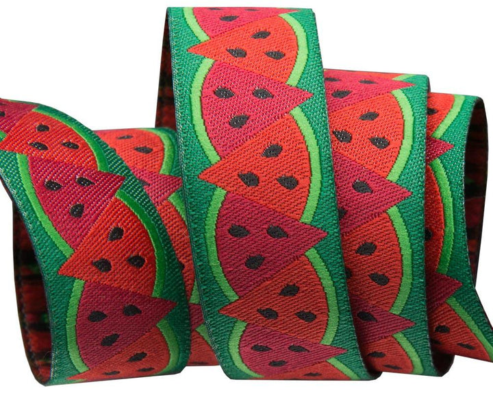 Watermelon Red on Green- by Raphael Kerley - 7/8" -by the yard