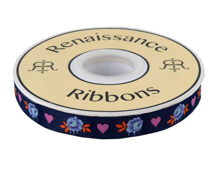 Painted Roses Navy-5/8"-Tula Pink Curiouser