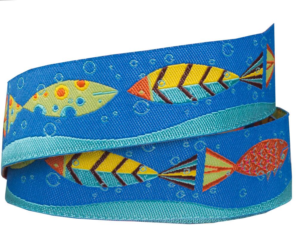 School of Fish in waves- Zecca - 7/8" -by the yard